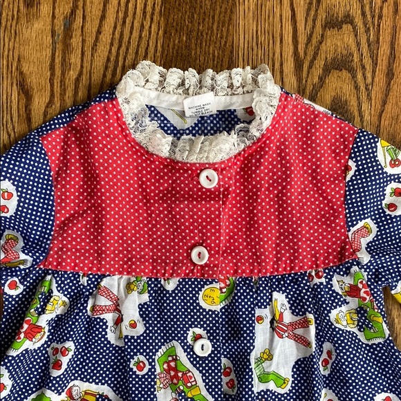 Blue with white polka dots, vintage Sears back to school dress, size 5. - Picture 2 of 16